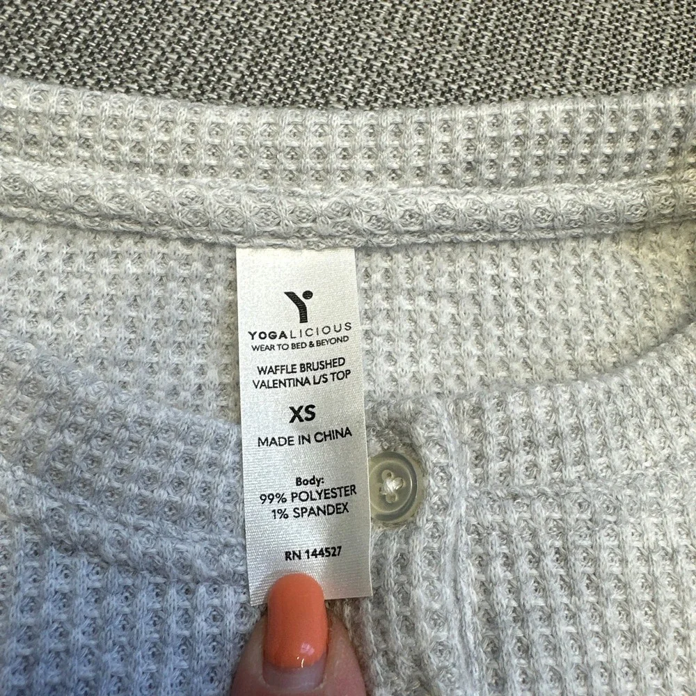 New Yogalicious Waffle Lounge Set XS Gray 2pc Brushed Thermal Top Joggers - Picture 3 of 10